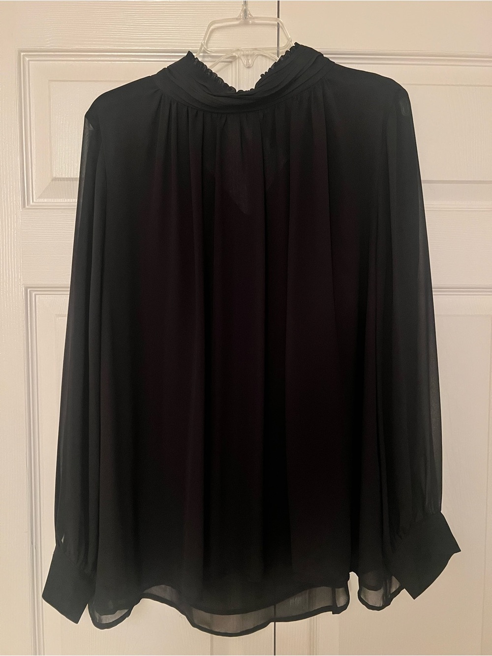 Vince Camuto Black Long-Sleeve Pleated Neck Blouse
